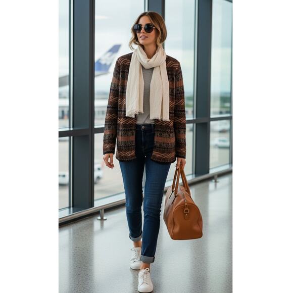 Peruvian Connection Alpaca Blend Aztec CardiganEarthy Quiet Luxury Knit M